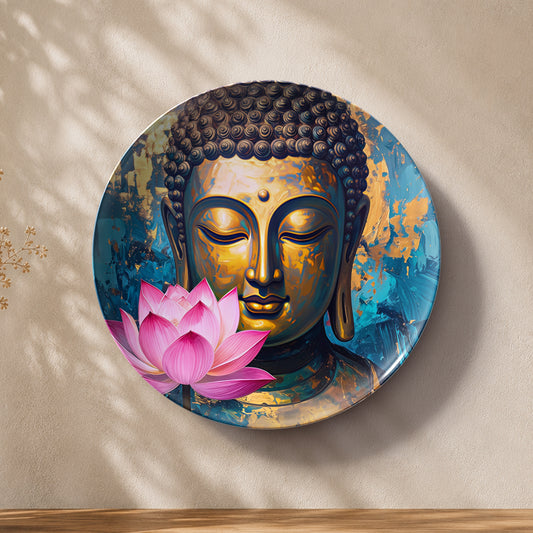 Golden Tranquility Buddha ceramic wall plate for Vaastu and Feng Shui home decor