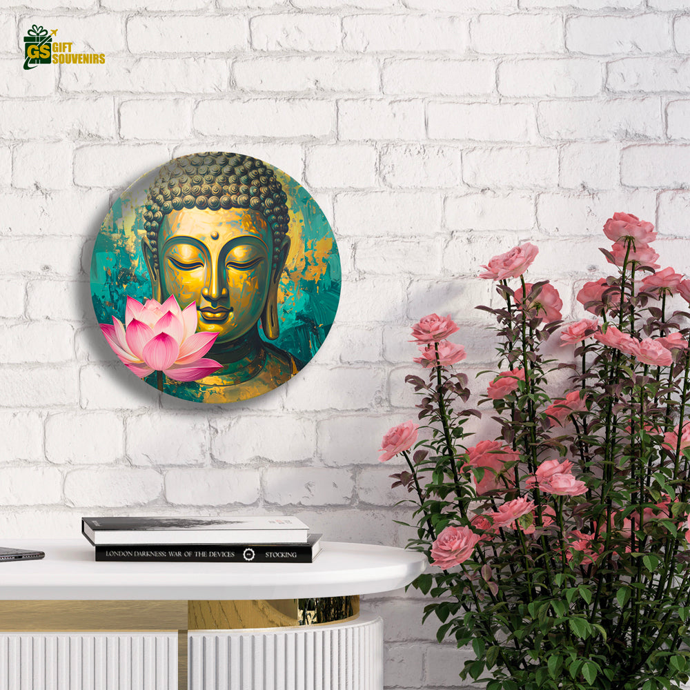 Golden Buddha wall plate for calm and balanced interiors