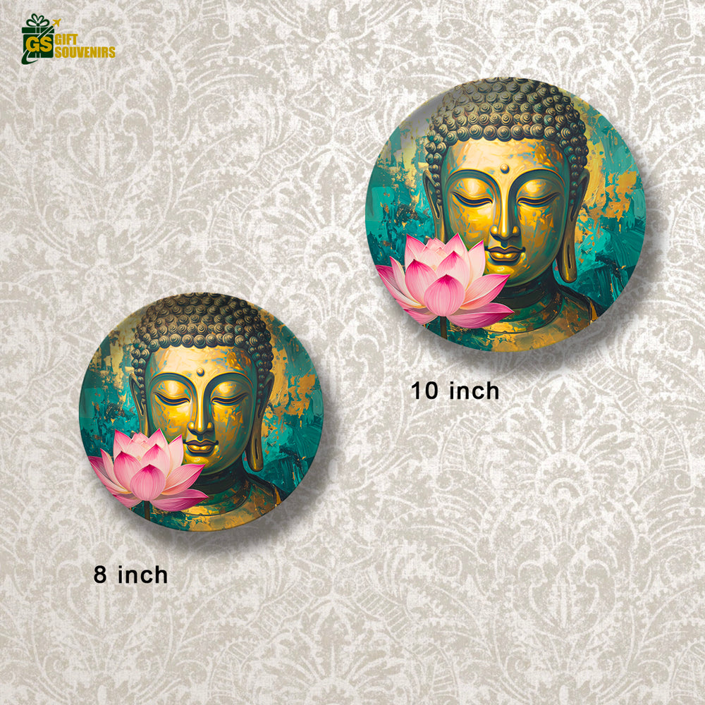 Elegant Vaastu-inspired Buddha wall plate in teal and gold tones