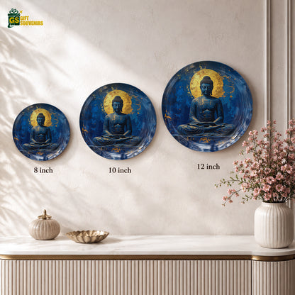 Celestial Peace decorative Vaastu Buddha ceramic wall plate displayed with premium gift box