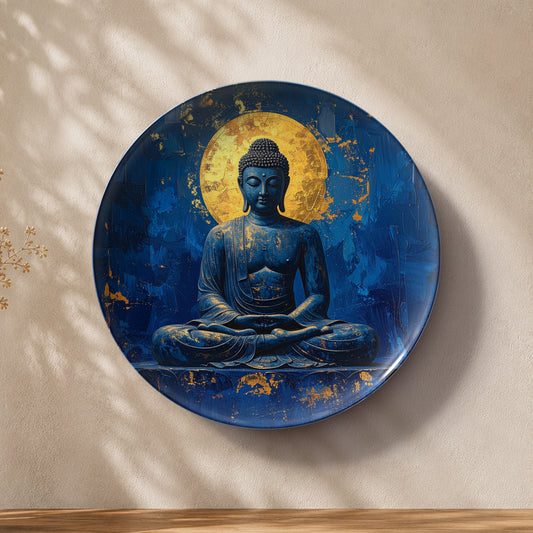 Celestial Peace Buddha ceramic wall plate for Vaastu and Feng Shui home decor