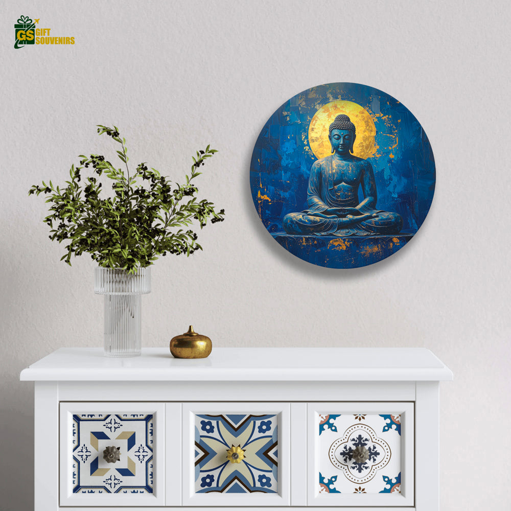 Decorative ceramic wall plate featuring meditating Buddha