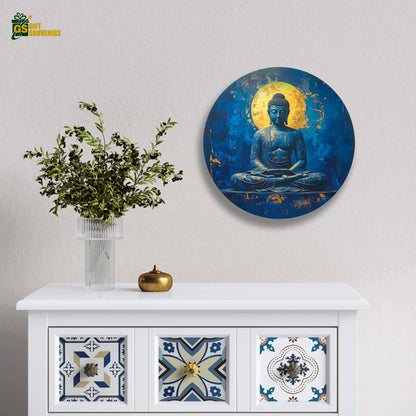 Decorative ceramic wall plate featuring meditating Buddha