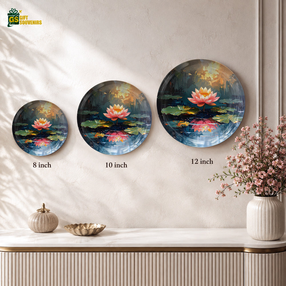 Lotus Calm spiritual ceramic wall plate displayed as elegant home decor with premium gift box