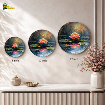 Lotus Calm spiritual ceramic wall plate displayed as elegant home decor with premium gift box