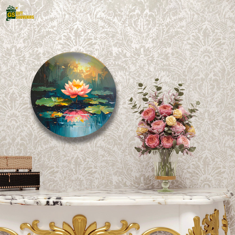 Lotus wall plate with reflection on water printed on premium ceramic