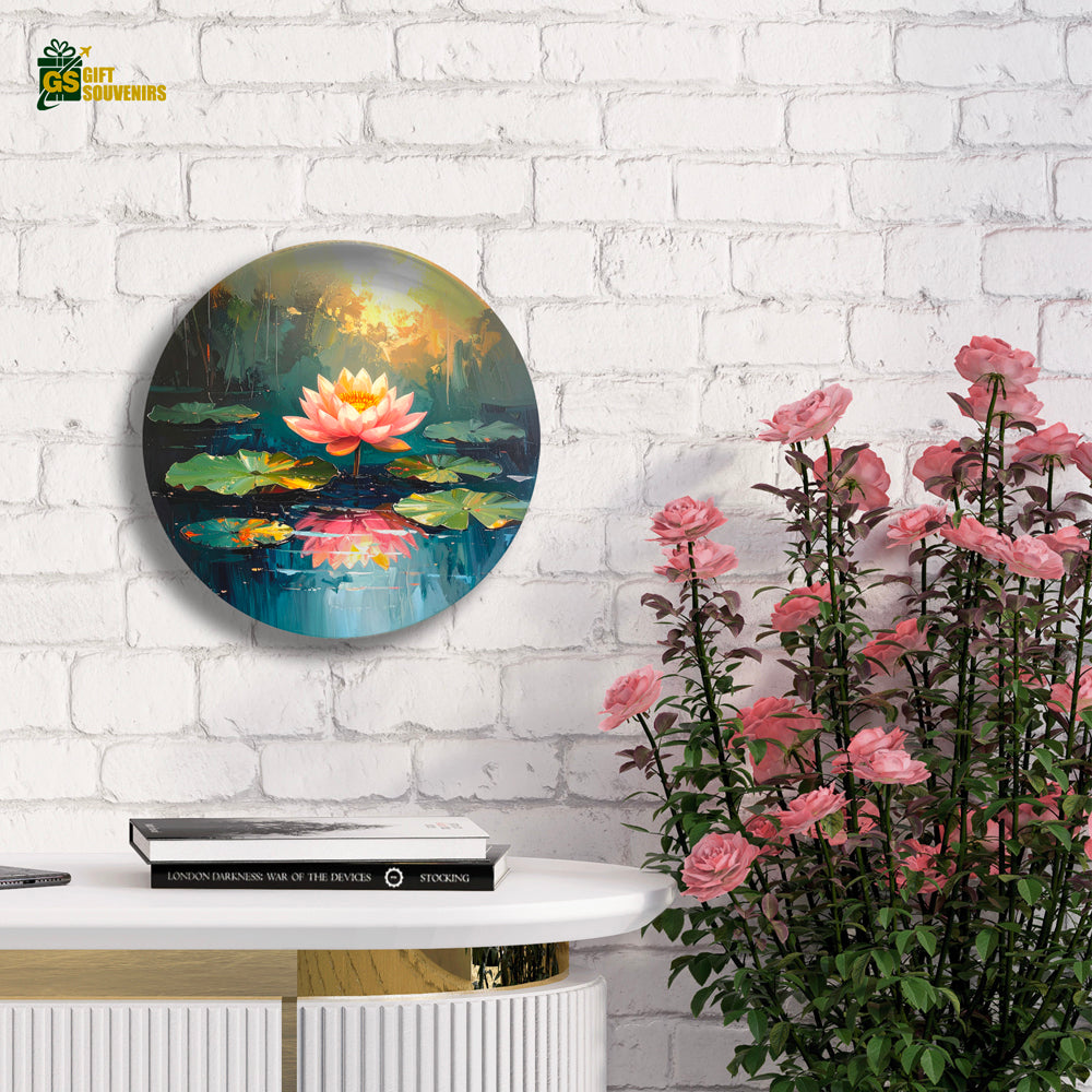 Premium ceramic lotus wall plate with soft glowing light
