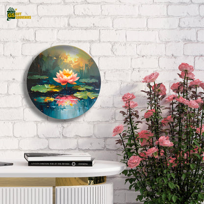 Premium ceramic lotus wall plate with soft glowing light