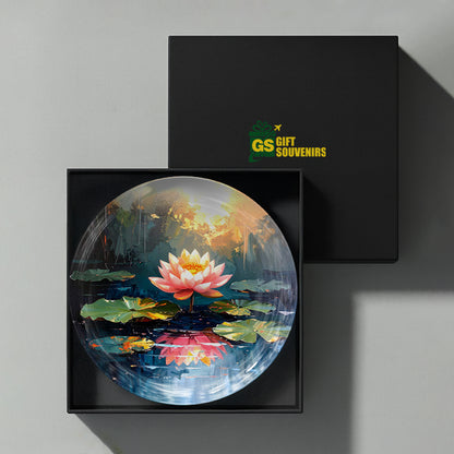 Lotus Calm lotus ceramic wall plate presented in a premium gift box for spiritual gifting and home decor