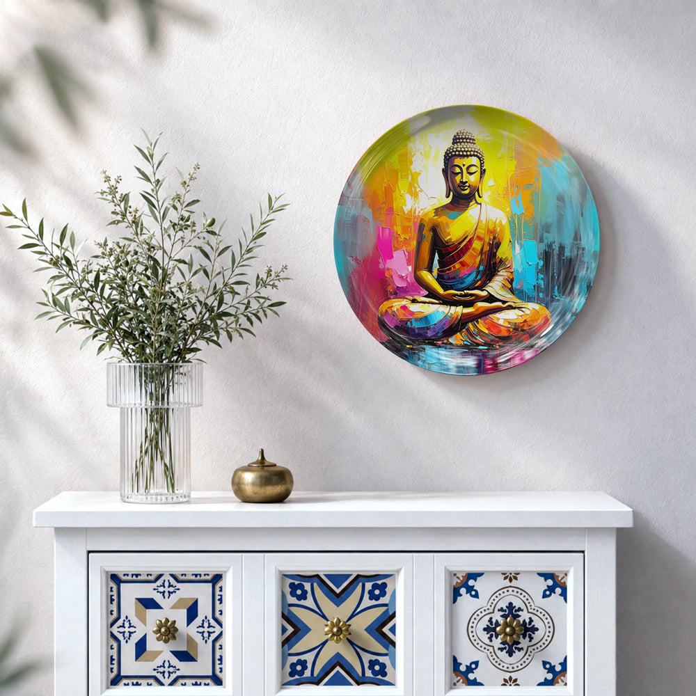 Radiant Serenity decorative Buddha wall plate for modern home and spiritual-inspired decor