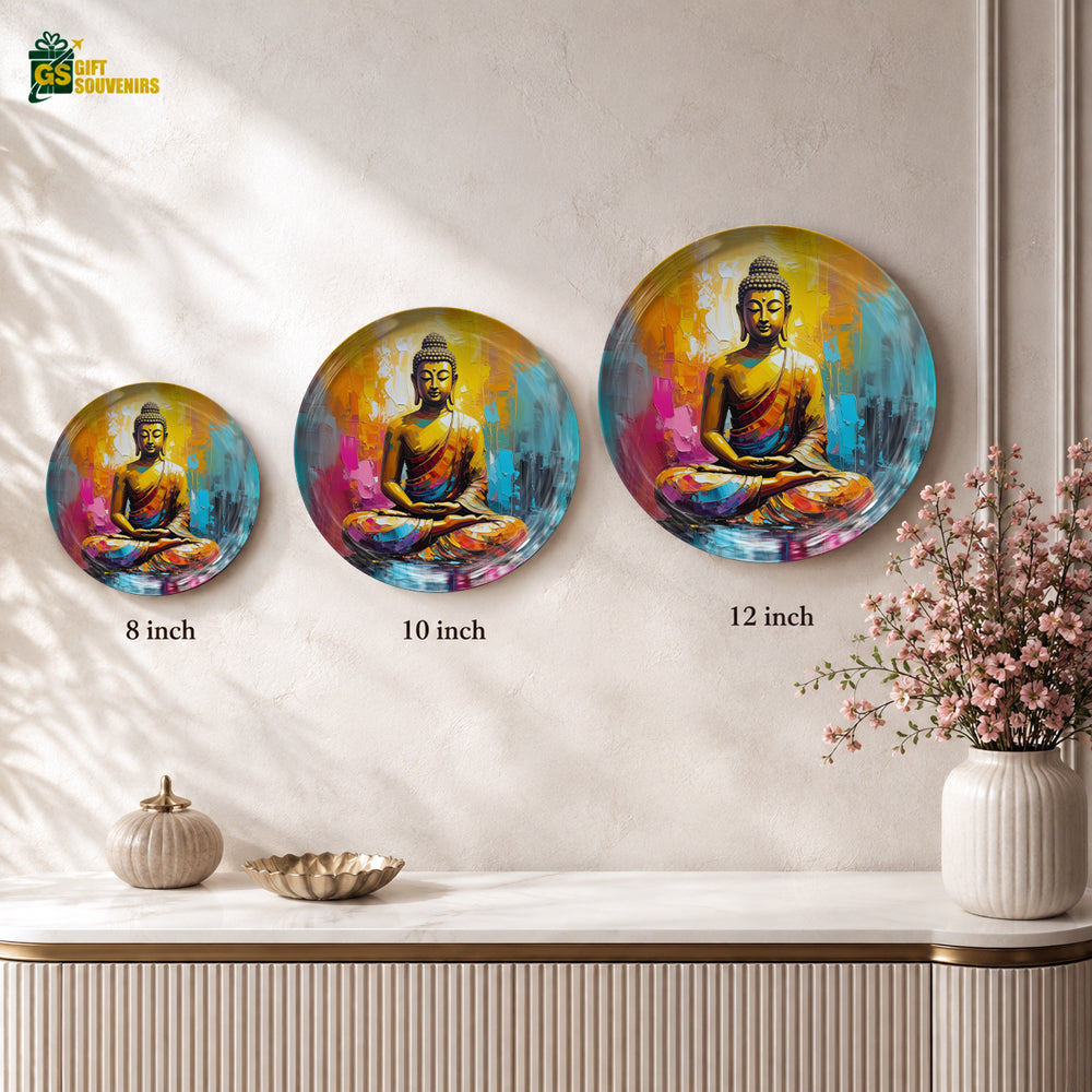 Radiant Serenity colorful Buddha ceramic wall plate with premium gift box for elegant gifting