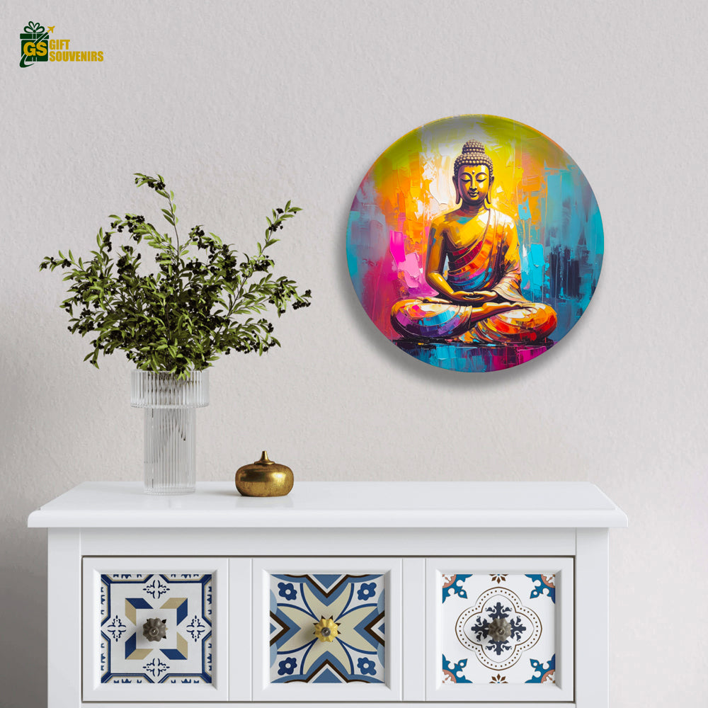Vibrant Buddha wall décor symbolizing peace and positivity