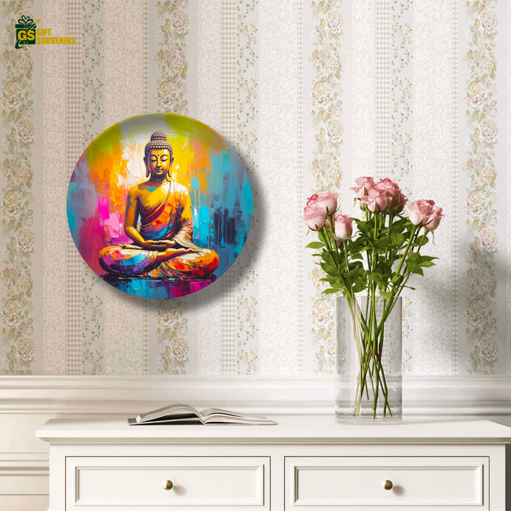 Colorful Buddha wall plate for modern spiritual interiors