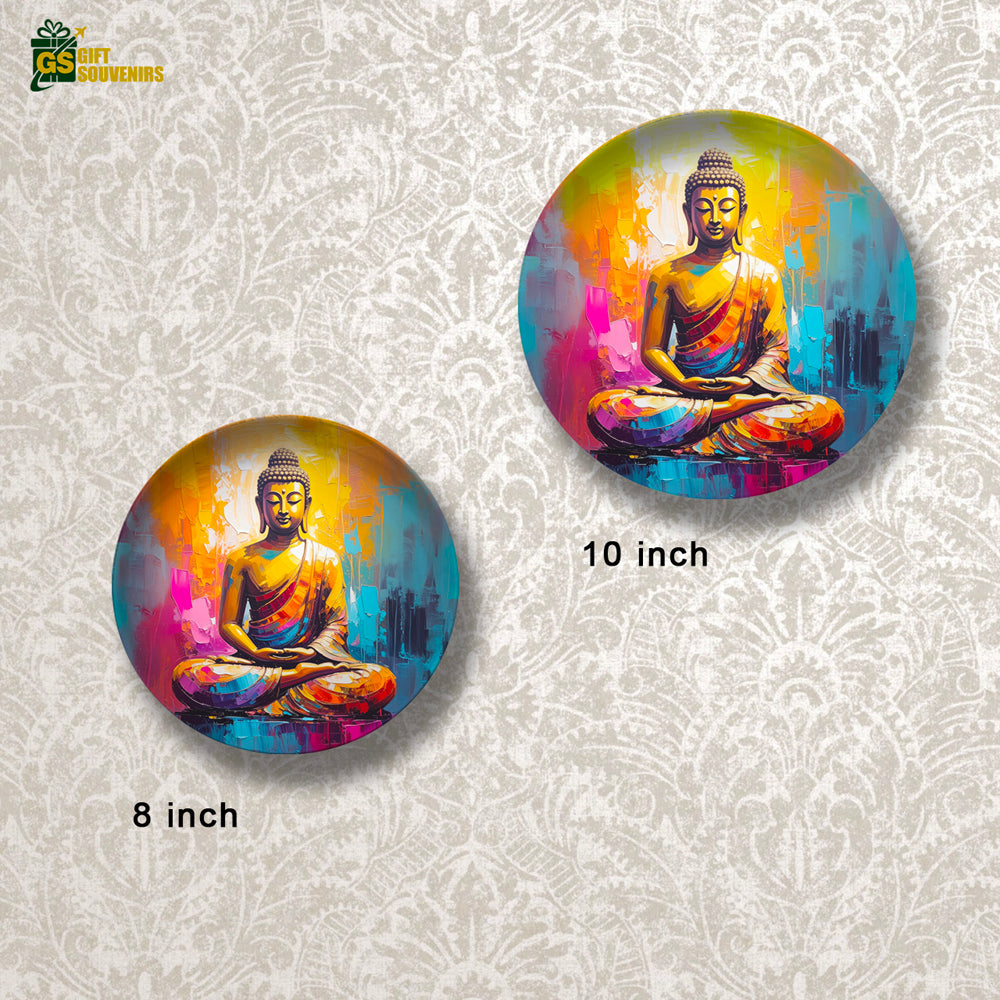 Contemporary Buddha wall plate radiating calm and joy