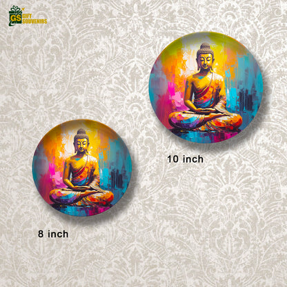 Contemporary Buddha wall plate radiating calm and joy
