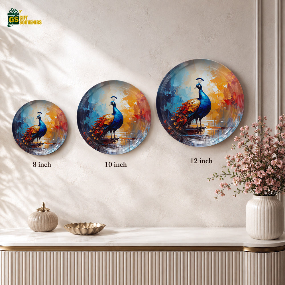 Regal Radiance colorful peacock ceramic wall plate with premium gift box for elegant gifting