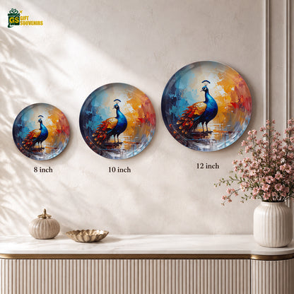 Regal Radiance colorful peacock ceramic wall plate with premium gift box for elegant gifting