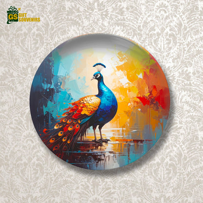 Colorful abstract peacock wall décor for elegant interiors