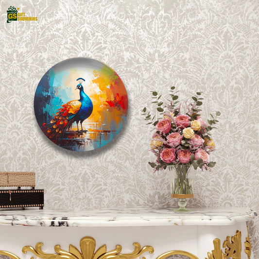 Modern peacock wall plate printed on premium ceramic material