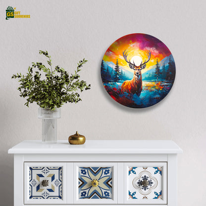 Vibrant deer wall plate symbolizing strength and harmony