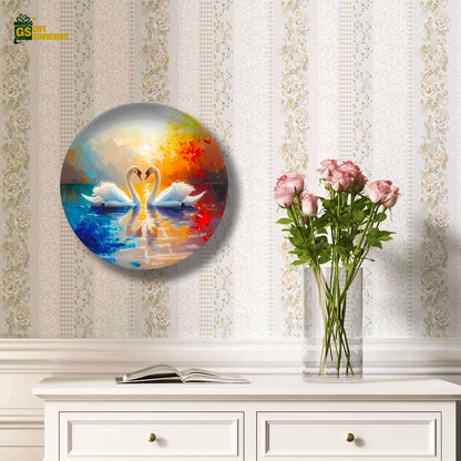 Elegant ceramic wall plate featuring swans on water