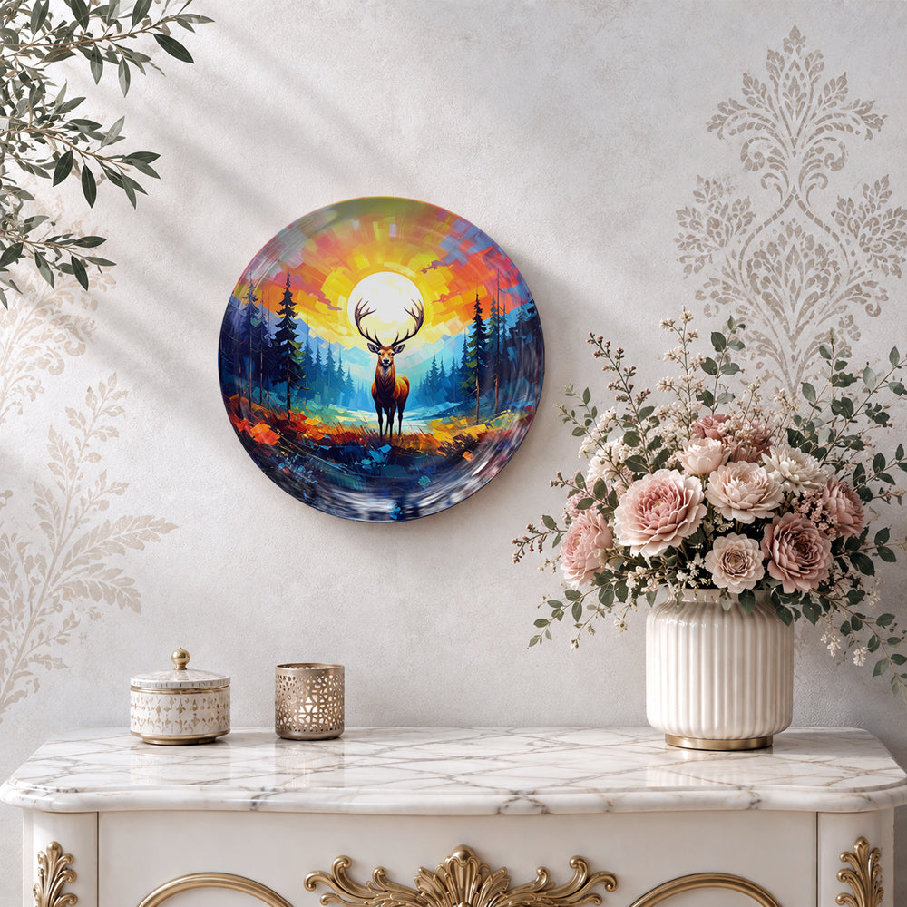 Radiant Deer ceramic wall plate souvenir for elegant nature-inspired home décor and gifting