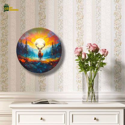 Premium ceramic wall plate featuring vibrant deer design