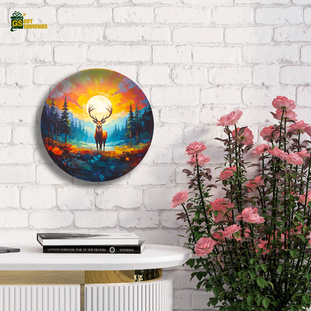 Nature-inspired wall art with golden sunrise and forest