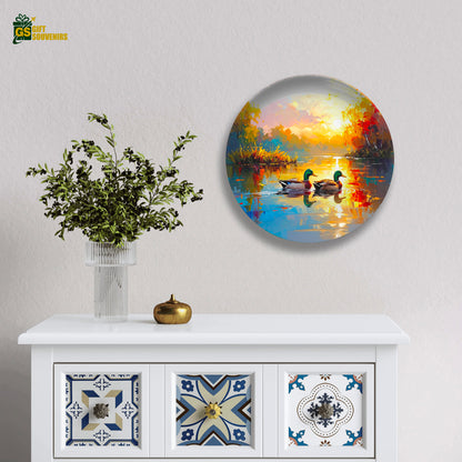 Serene nature-inspired wall plate with ducks on water