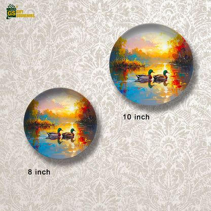 Premium ceramic wall art with golden sunrise and ducks