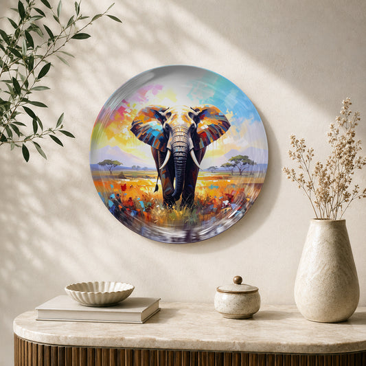 Majestic Strength elephant ceramic wall plate featuring powerful Indian heritage artwork