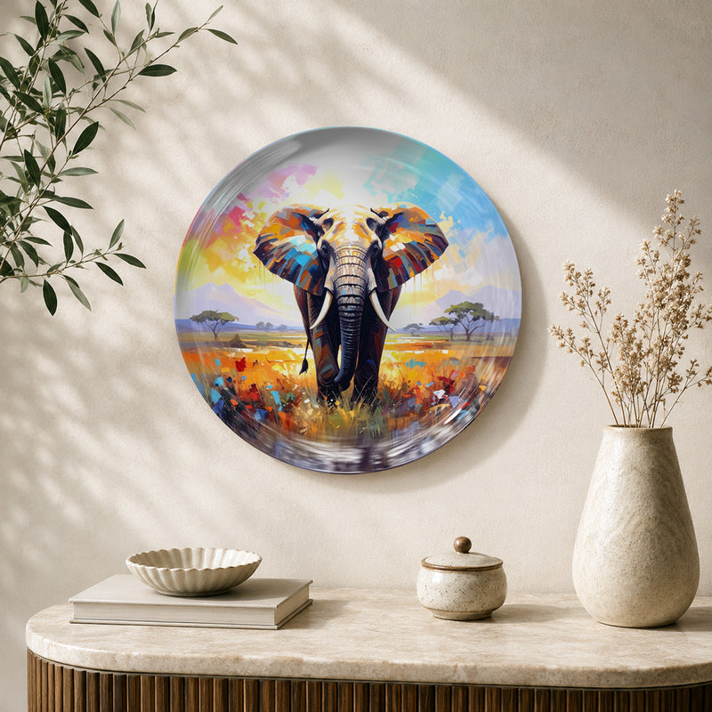 Majestic Strength elephant ceramic wall plate featuring powerful Indian heritage artwork