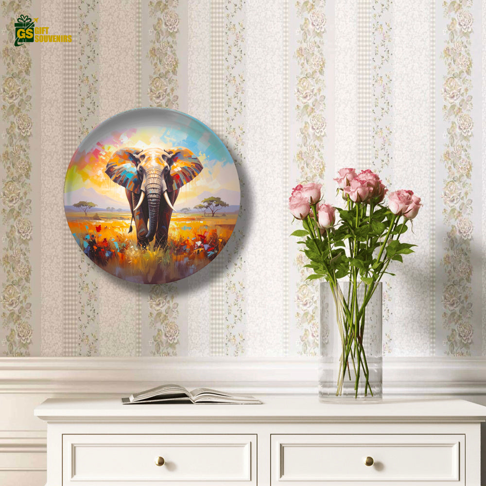 Premium ceramic wall plate with golden savanna background