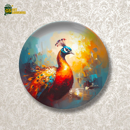 Crimson and gold peacock wall décor for elegant interiors