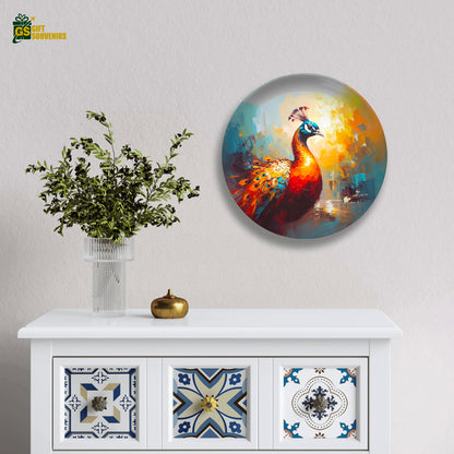 Luxury ceramic wall art featuring colorful peacock design