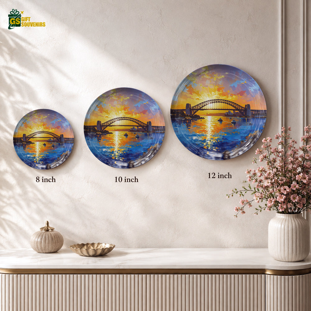 Sydney travel souvenir ceramic wall plate with premium gift box and colourful harbour artwork