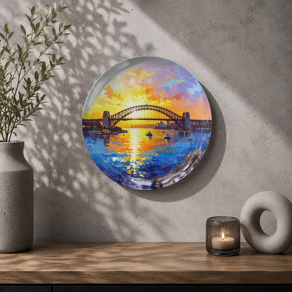 Sydney Harbour Glow ceramic wall plate inspired by Australia's iconic waterfront and city scenery