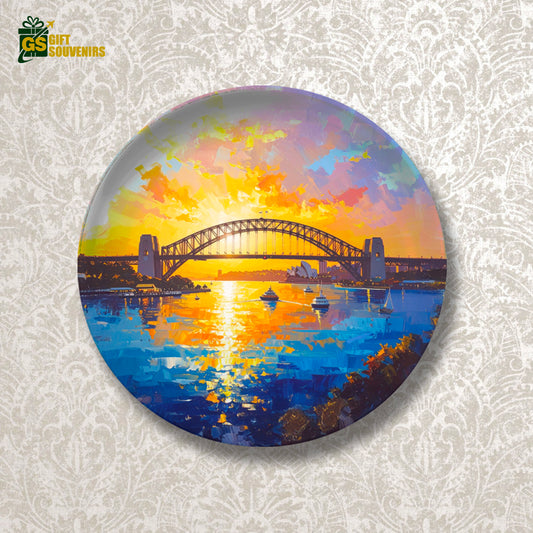 Sydney Harbour Glow – Modern Cityscape Ceramic Wall Plate