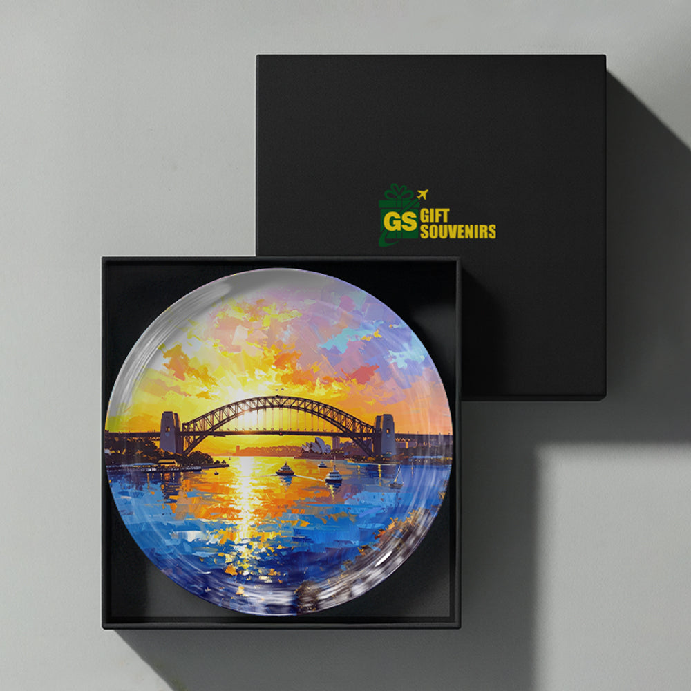 Premium Sydney Harbour ceramic wall plate celebrating Australia's cityscape, waterfront and travel heritage