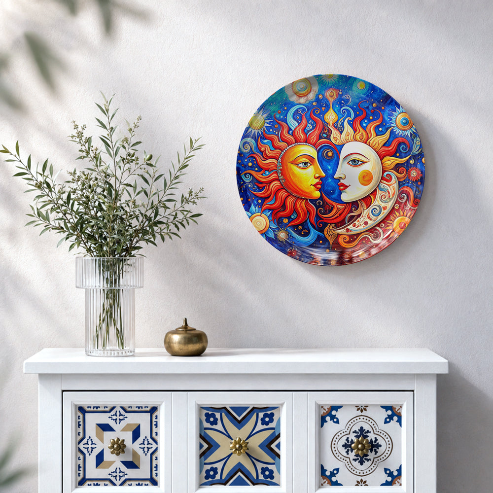 Sun and Moon Vaastu wall plate with colorful celestial design for positive energy and harmony