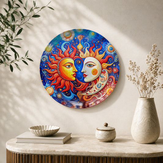 Celestial Union Vaastu Sun and Moon ceramic wall plate symbolizing balance and harmony
