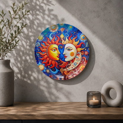 Decorative Sun and Moon ceramic wall plate for Vaastu and Feng Shui home interiors