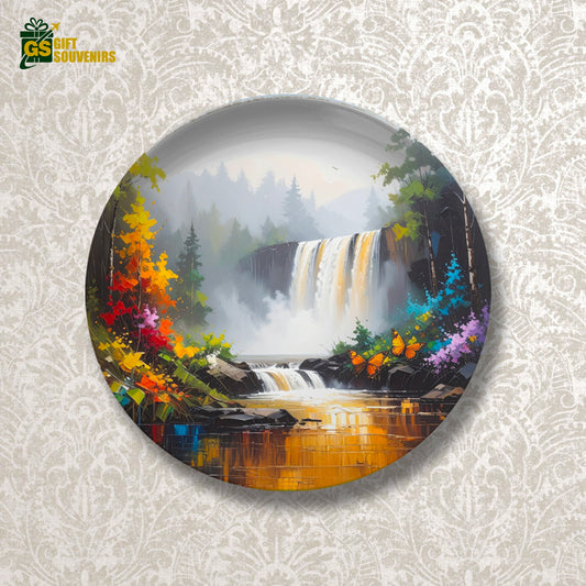 Forest Falls – Tranquil Waterfall Ceramic Wall Plate