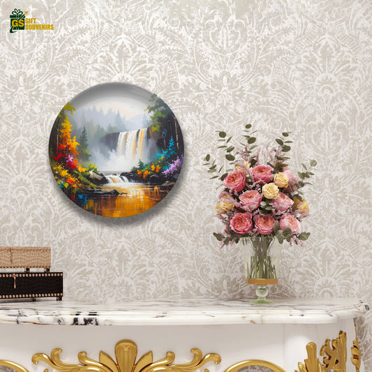Forest Falls – Tranquil Waterfall Ceramic Wall Plate