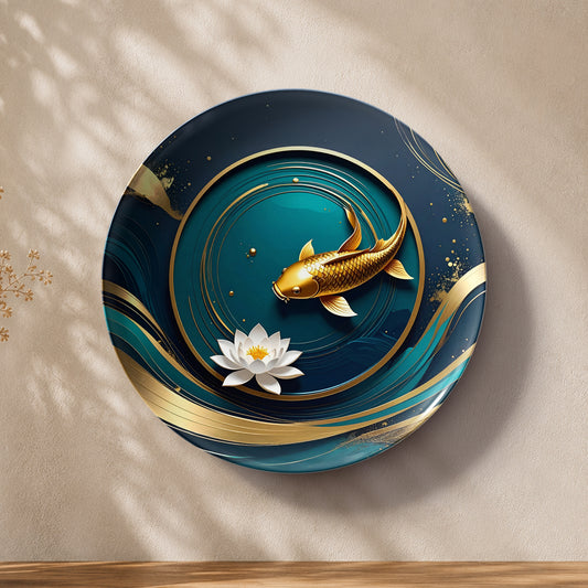 Golden Koi Serenity Vaastu ceramic wall plate symbolizing wealth, harmony and positive energy