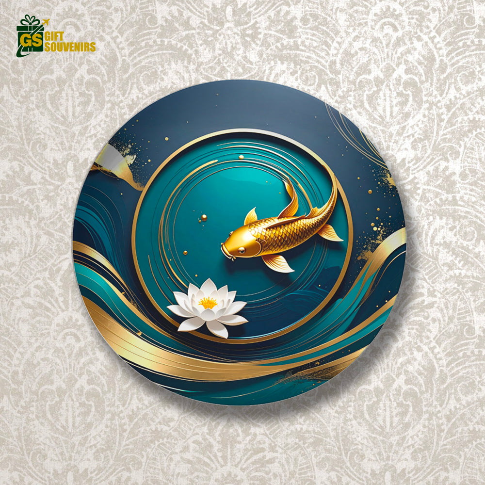 Koi & Lotus Tranquillity – Symbol of Wealth and Serenity  Ceramic Wall Plate