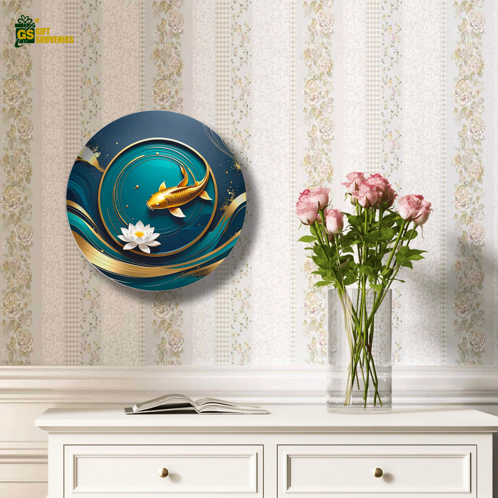 Koi & Lotus Tranquillity – Symbol of Wealth and Serenity  Ceramic Wall Plate