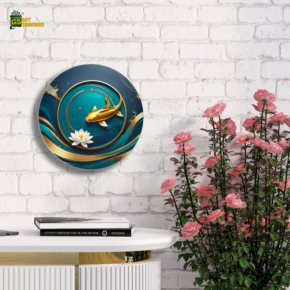 Koi & Lotus Tranquillity – Symbol of Wealth and Serenity  Ceramic Wall Plate