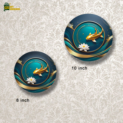 Koi & Lotus Tranquillity – Symbol of Wealth and Serenity  Ceramic Wall Plate