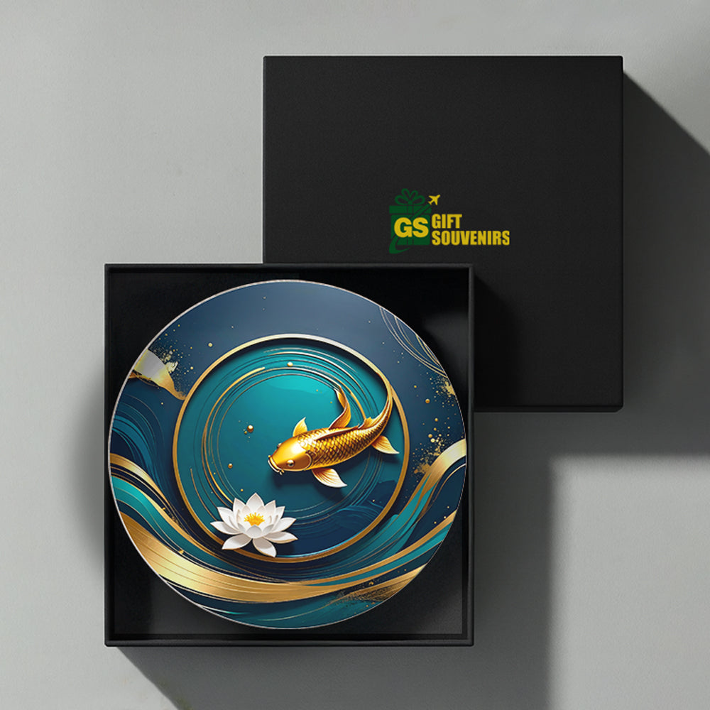 Koi & Lotus Tranquillity – Symbol of Wealth and Serenity  Ceramic Wall Plate